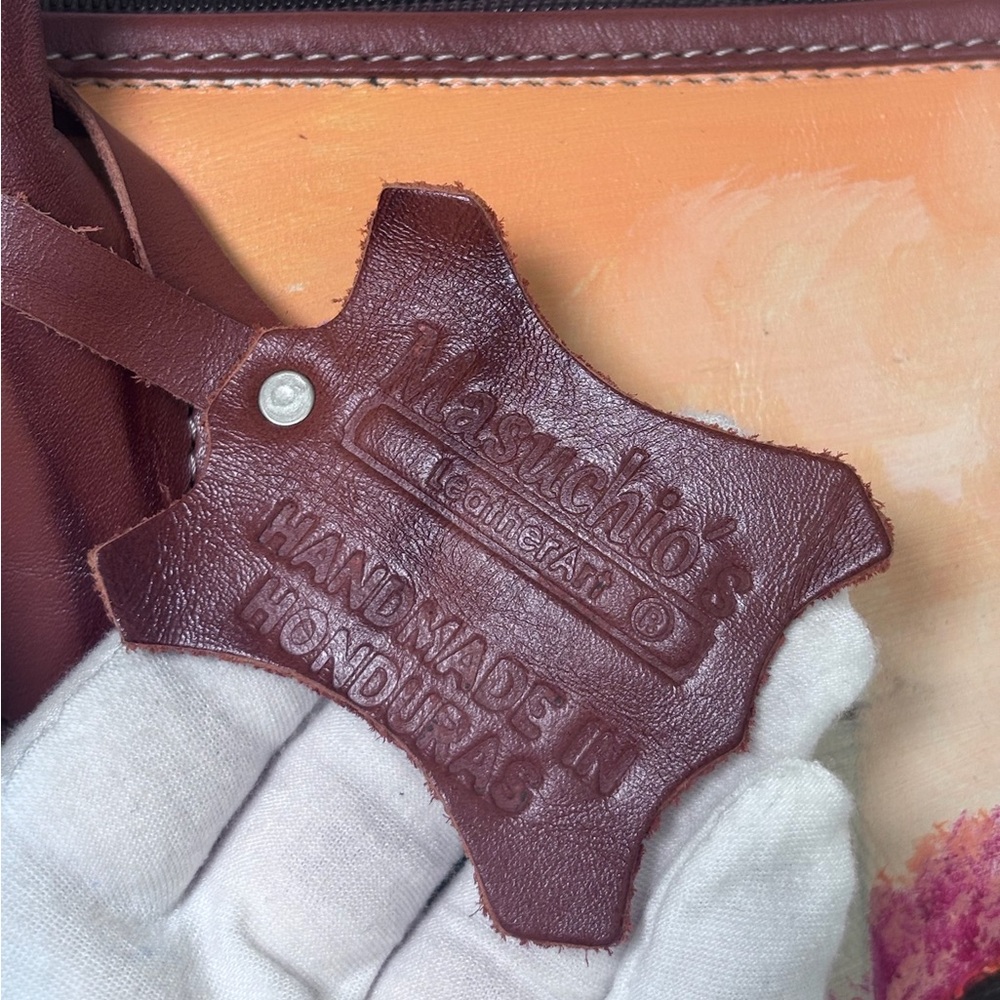 Hand-Painted Leather Tote Bag – Maschio’s Honduras Scenic Painting Brown Leather - Picture 2 of 11